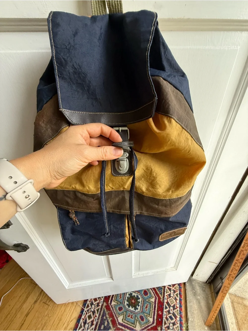 Cherokee Vintage 90s Navy, Mustard & Brown Canvas Roll-Top Backpack